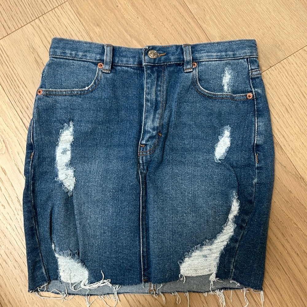 Pull & Bear Ripped Jean Skirt